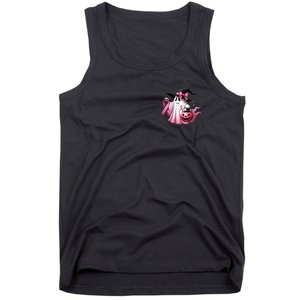 In October We Wear Pink Ghost Trick Or Treat Breast Cancer Front And Back Tank Top