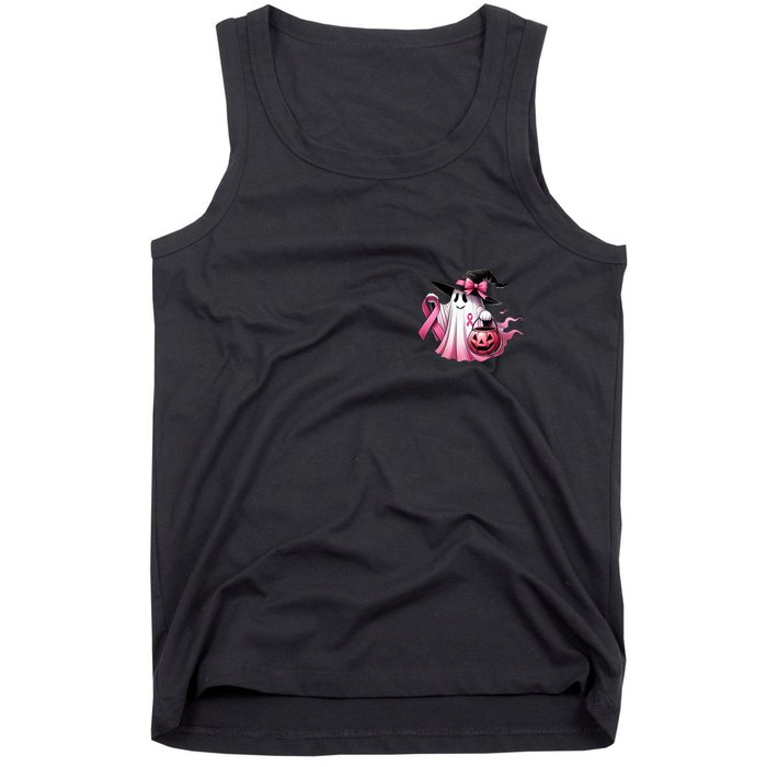 In October We Wear Pink Ghost Trick Or Treat Breast Cancer Front And Back Tank Top