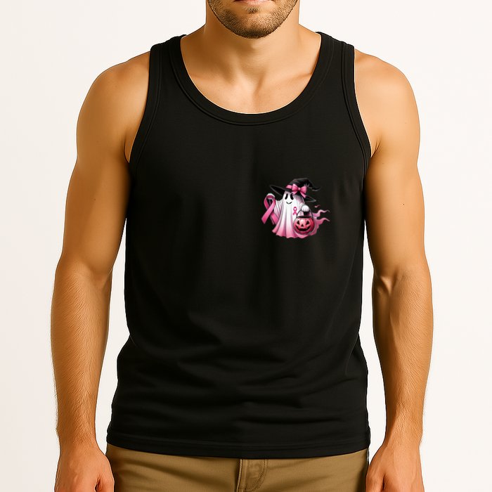 In October We Wear Pink Ghost Trick Or Treat Breast Cancer Front And Back Tank Top