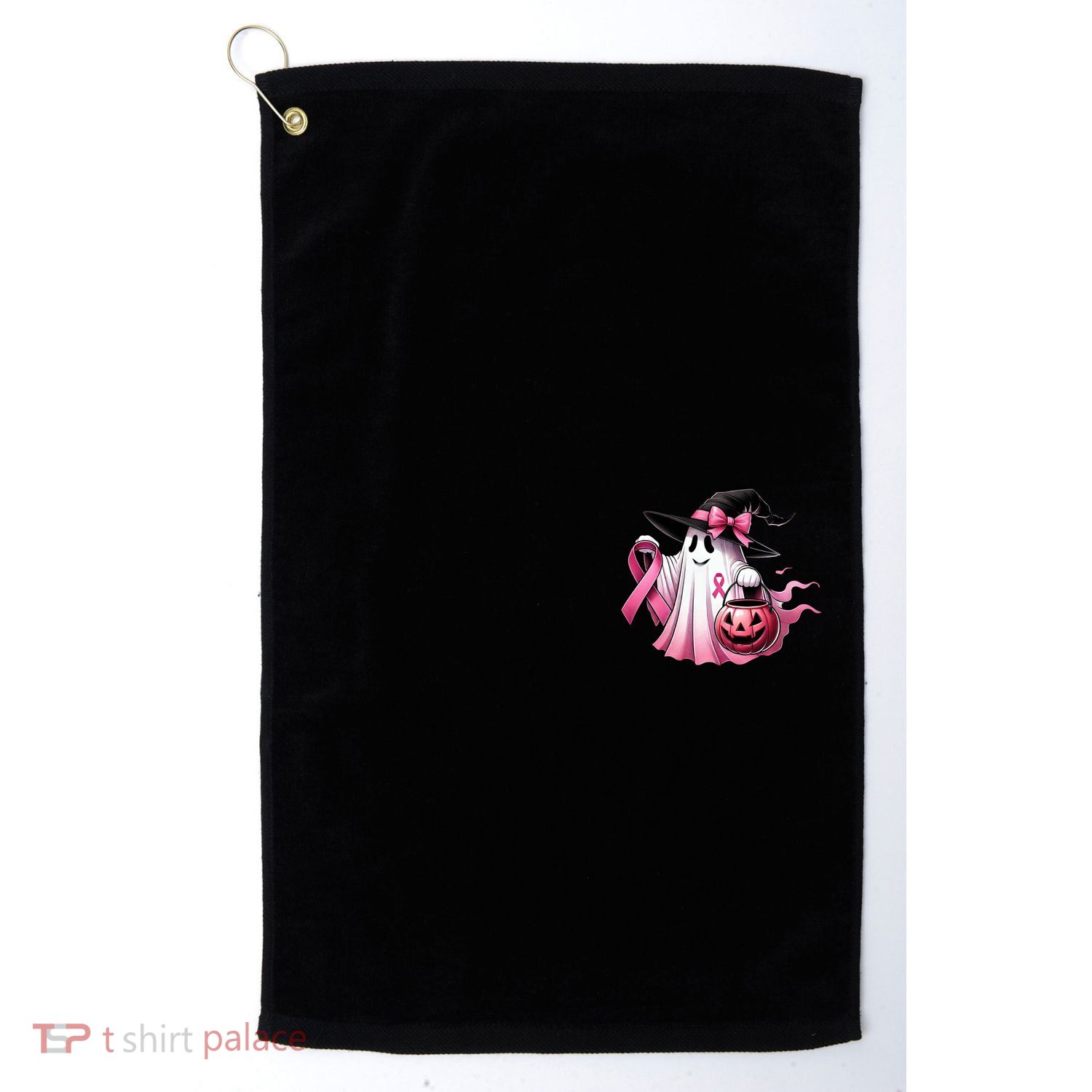 In October We Wear Pink Ghost Trick Or Treat Breast Cancer Front And Back Golf Towel