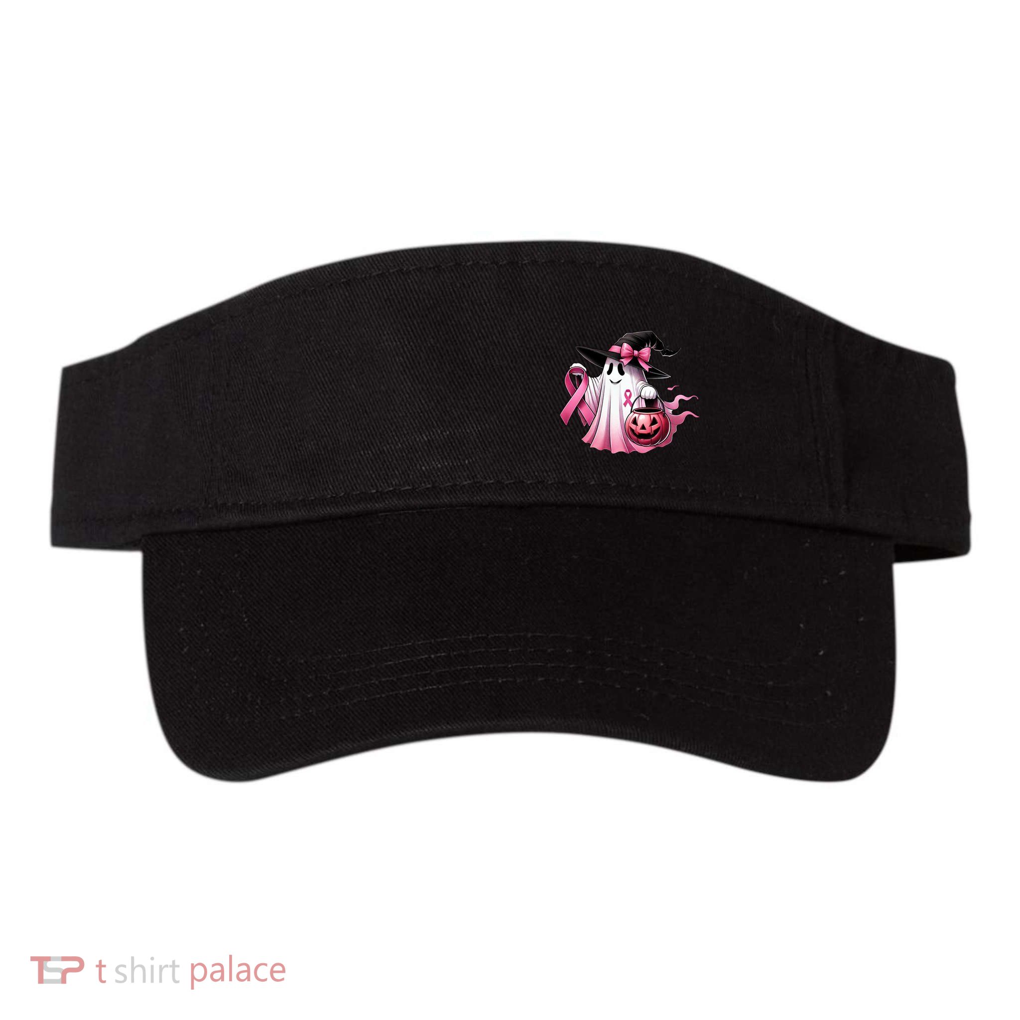 In October We Wear Pink Ghost Trick Or Treat Breast Cancer Front And Back Valucap Bio-Washed Visor
