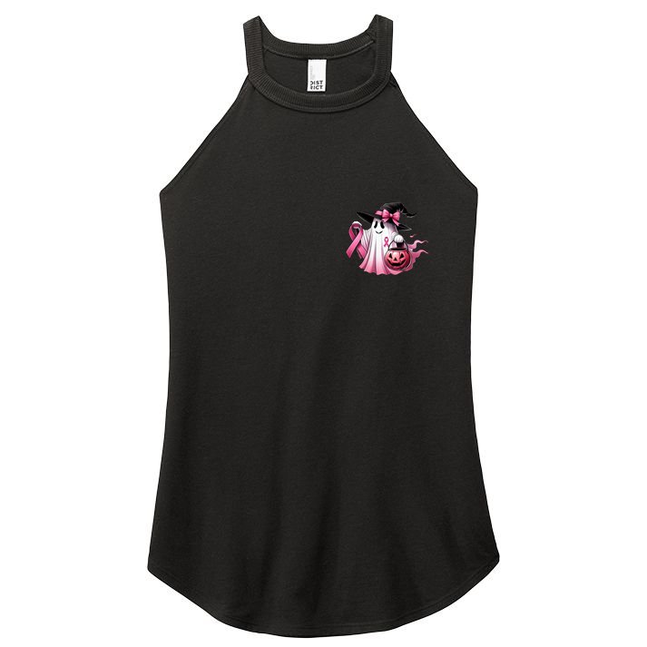 In October We Wear Pink Ghost Trick Or Treat Breast Cancer Front And Back Women's Perfect Tri Rocker Tank