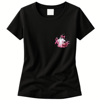 In October We Wear Pink Ghost Trick Or Treat Breast Cancer Front And Back Womens T-Shirt