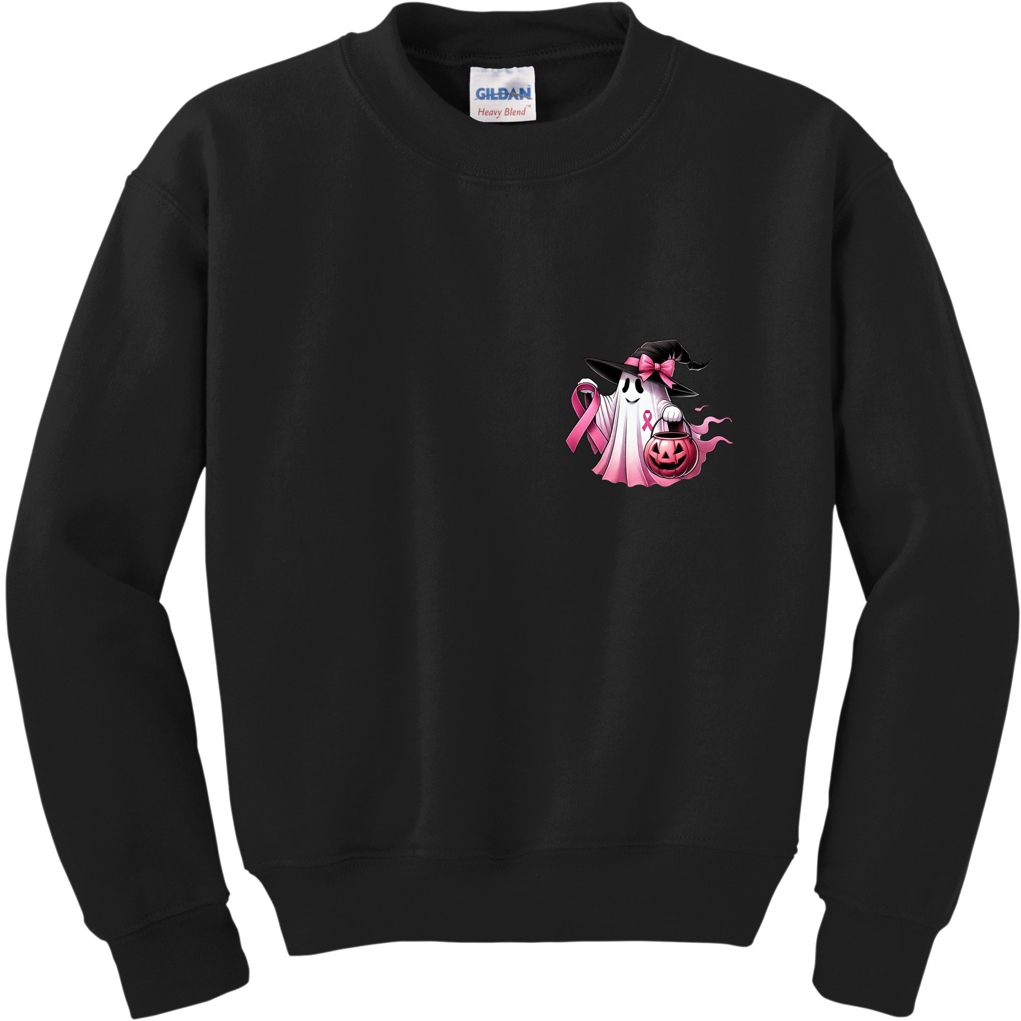 In October We Wear Pink Ghost Trick Or Treat Breast Cancer Front And Back Kids Sweatshirt