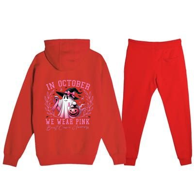 In October We Wear Pink Ghost Trick Or Treat Breast Cancer Front And Back Premium Hooded Sweatsuit Set