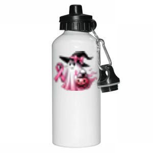 In October We Wear Pink Ghost Trick Or Treat Breast Cancer Front And Back Aluminum Water Bottle