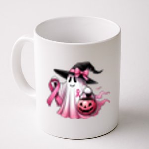 In October We Wear Pink Ghost Trick Or Treat Breast Cancer Front And Back Coffee Mug