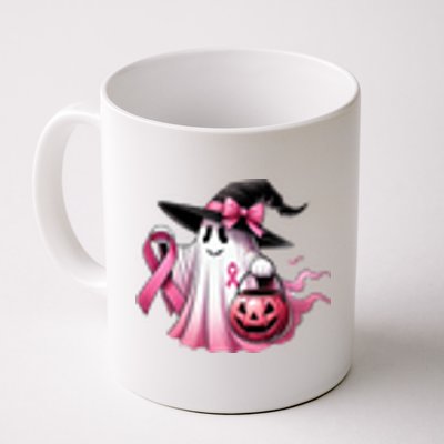 In October We Wear Pink Ghost Trick Or Treat Breast Cancer Front And Back Coffee Mug