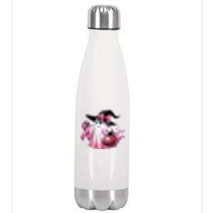 In October We Wear Pink Ghost Trick Or Treat Breast Cancer Front And Back Stainless Steel Insulated Water Bottle