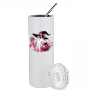 In October We Wear Pink Ghost Trick Or Treat Breast Cancer Front And Back Stainless Steel Tumbler