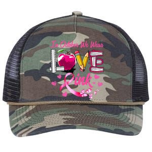 In October We Wear Pink LOVE Breast Cancer Awareness Teacher Retro Rope Trucker Hat Cap