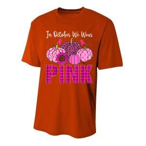 In October We Wear Pink Ribbon Leopard Pumpkin Breast Cancer Performance Sprint T-Shirt