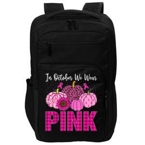 In October We Wear Pink Ribbon Leopard Pumpkin Breast Cancer Impact Tech Backpack