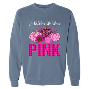 In October We Wear Pink Ribbon Leopard Pumpkin Breast Cancer Garment-Dyed Sweatshirt