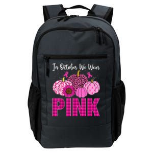 In October We Wear Pink Ribbon Leopard Pumpkin Breast Cancer Daily Commute Backpack