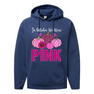 In October We Wear Pink Ribbon Leopard Pumpkin Breast Cancer Performance Fleece Hoodie