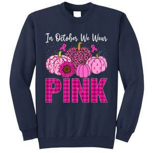 In October We Wear Pink Ribbon Leopard Pumpkin Breast Cancer Sweatshirt