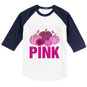 In October We Wear Pink Ribbon Leopard Pumpkin Breast Cancer Baseball Sleeve Shirt