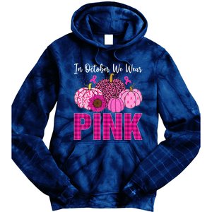 In October We Wear Pink Ribbon Leopard Pumpkin Breast Cancer Tie Dye Hoodie