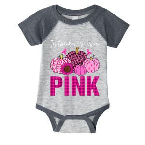 In October We Wear Pink Ribbon Leopard Pumpkin Breast Cancer Infant Baby Jersey Bodysuit