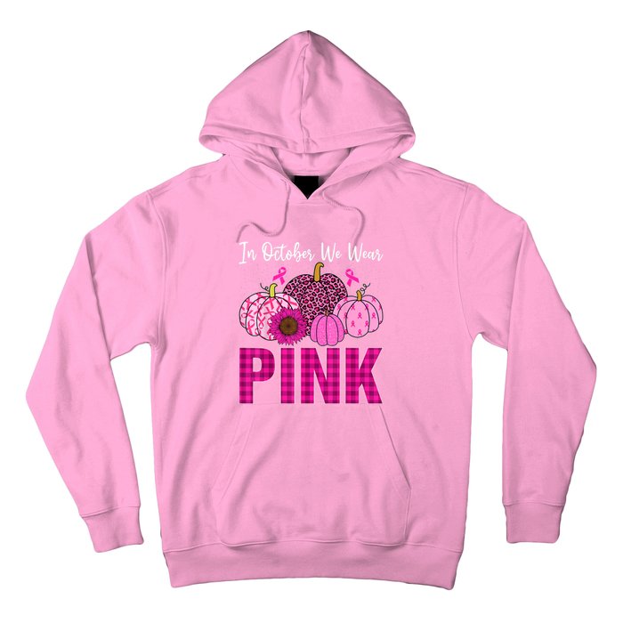 In October We Wear Pink Ribbon Leopard Pumpkin Breast Cancer Hoodie