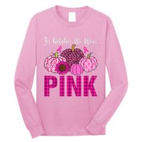 In October We Wear Pink Ribbon Leopard Pumpkin Breast Cancer Long Sleeve Shirt