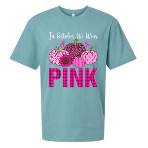 In October We Wear Pink Ribbon Leopard Pumpkin Breast Cancer Sueded Cloud Jersey T-Shirt