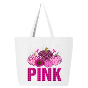 In October We Wear Pink Ribbon Leopard Pumpkin Breast Cancer 25L Jumbo Tote