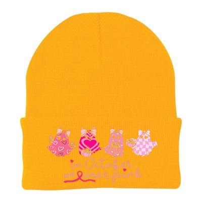 In October We Wear Pin.K Ghost Breast Cancer Awareness Knit Cap Winter Beanie