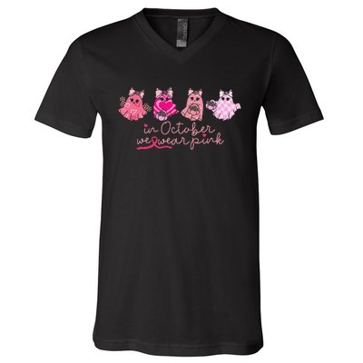 In October We Wear Pin.K Ghost Breast Cancer Awareness V-Neck T-Shirt