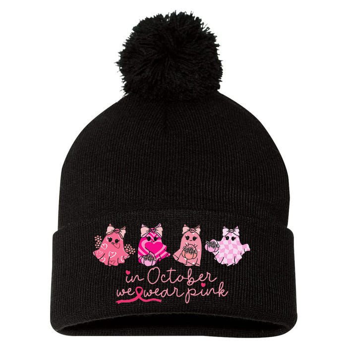 In October We Wear Pin.K Ghost Breast Cancer Awareness Pom Pom 12in Knit Beanie