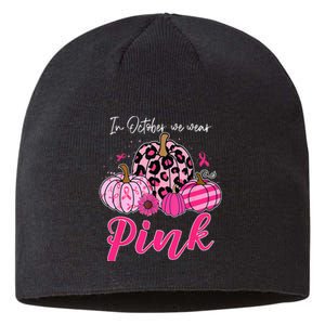 In October We Wear Pink Pumpkin Breast Cancer Awareness Sustainable Beanie