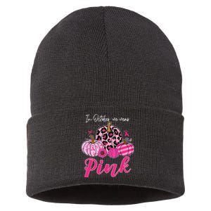 In October We Wear Pink Pumpkin Breast Cancer Awareness Sustainable Knit Beanie