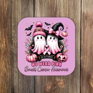 In October We Wear Pink_ Ghost Witch Breast Cancer Awareness Coaster