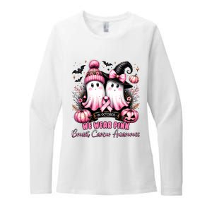 In October We Wear Pink_ Ghost Witch Breast Cancer Awareness Womens CVC Long Sleeve Shirt