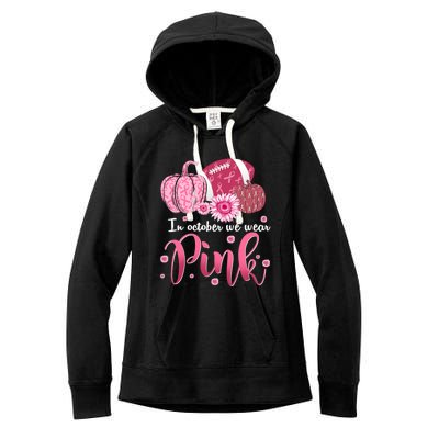 In October We Wear Pink Pumpkins Football Breast Cancer Cute Gift Women's Fleece Hoodie