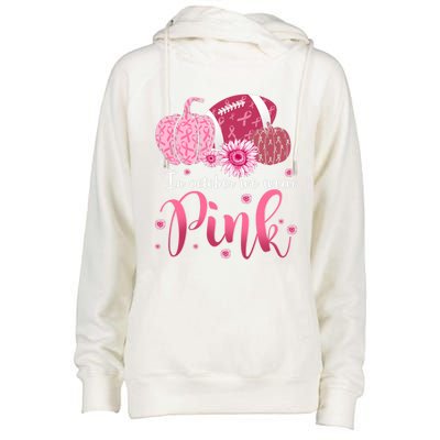 In October We Wear Pink Pumpkins Football Breast Cancer Cute Gift Womens Funnel Neck Pullover Hood