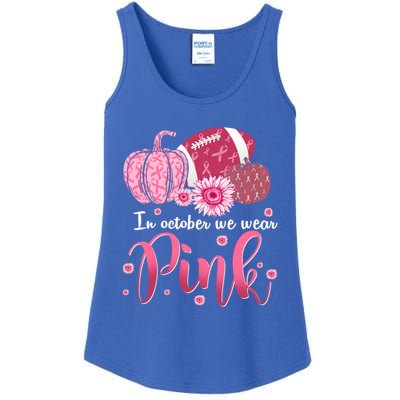 In October We Wear Pink Pumpkins Football Breast Cancer Cute Gift Ladies Essential Tank