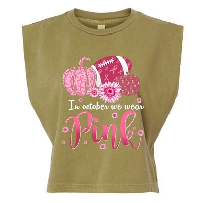 In October We Wear Pink Pumpkins Football Breast Cancer Cute Gift Garment-Dyed Women's Muscle Tee