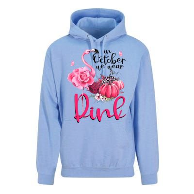 In October We Wear Pink Flamingo Breast Cancer Awareness Unisex Surf Hoodie