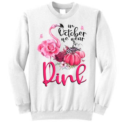 In October We Wear Pink Flamingo Breast Cancer Awareness Sweatshirt