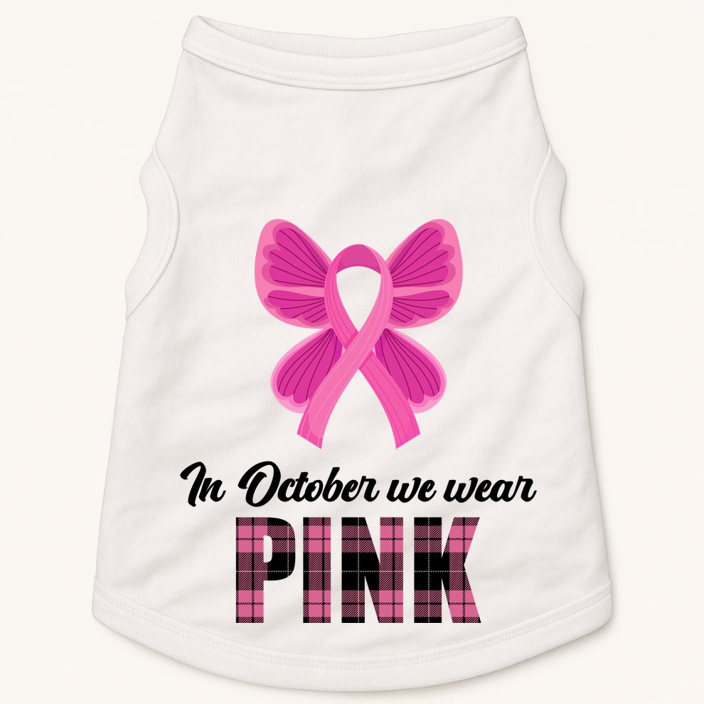 In October We Wear Pink Plaid Ribbon Doggie Tank