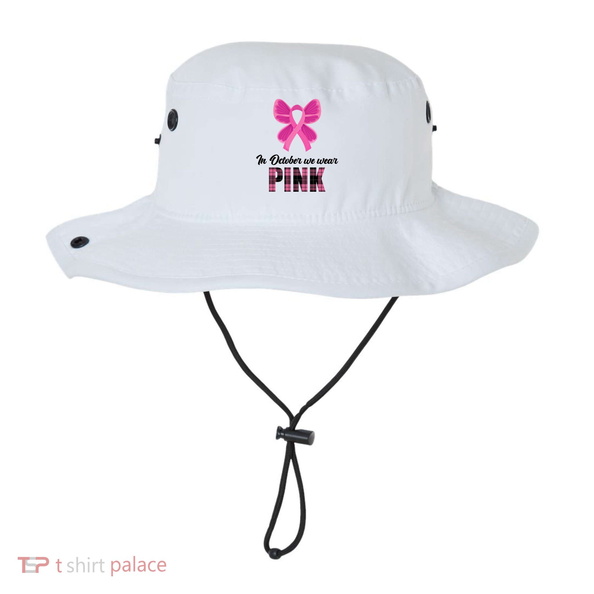 In October We Wear Pink Plaid Ribbon Bucket Hat