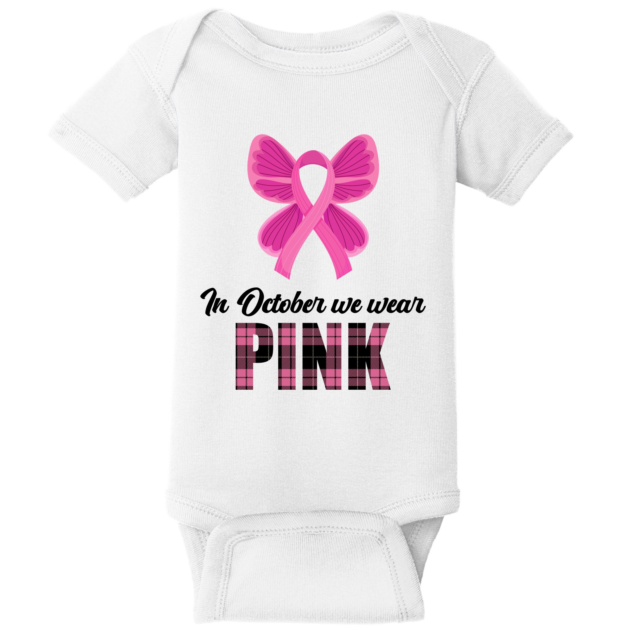 In October We Wear Pink Plaid Ribbon Baby Bodysuit