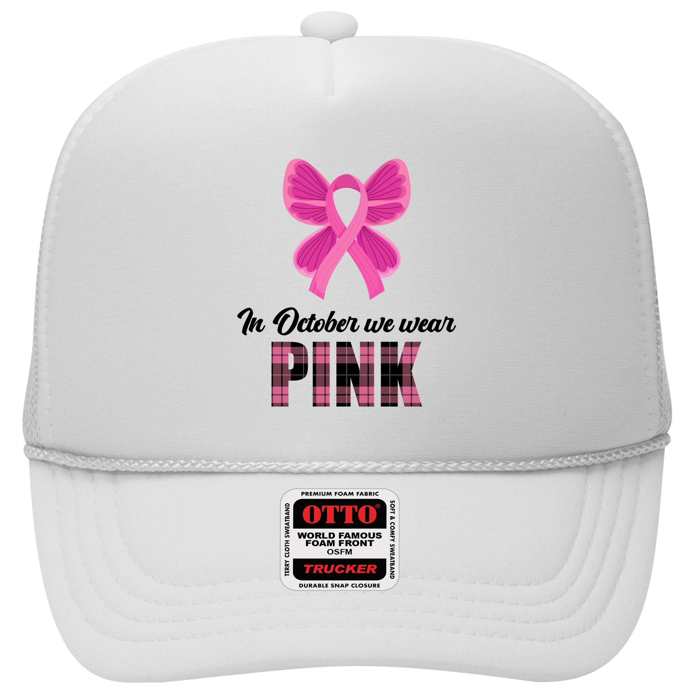 In October We Wear Pink Plaid Ribbon Hat