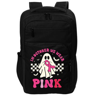 In October We Wear Breast Cancer Groovy Ghost Halloween Impact Tech Backpack