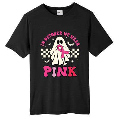 In October We Wear Breast Cancer Groovy Ghost Halloween Tall Fusion ChromaSoft Performance T-Shirt