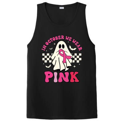 In October We Wear Breast Cancer Groovy Ghost Halloween PosiCharge Competitor Tank