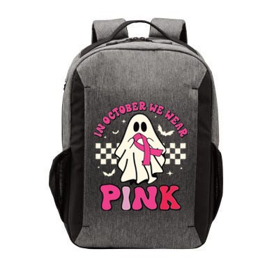 In October We Wear Breast Cancer Groovy Ghost Halloween Vector Backpack