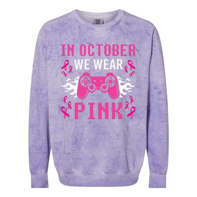 In October We Wear Pink Breast Cancer Gaming Colorblast Crewneck Sweatshirt